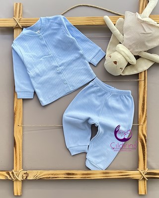 Babyselen Raporlu Kumaş Bebek Pijama Takımı - MAVİ