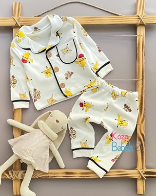 Minilove Pikachu Baskılı Düğmeli 2’li Pijama Bebek Takımı