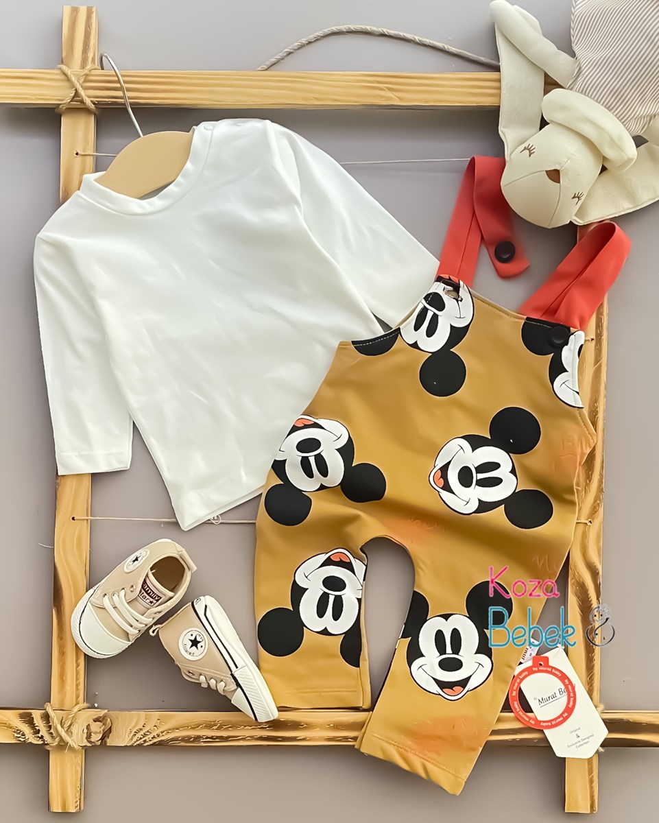 Miniapple Mickey Mouse Baskılı İçi Badili Salopet BebeK Tulumu