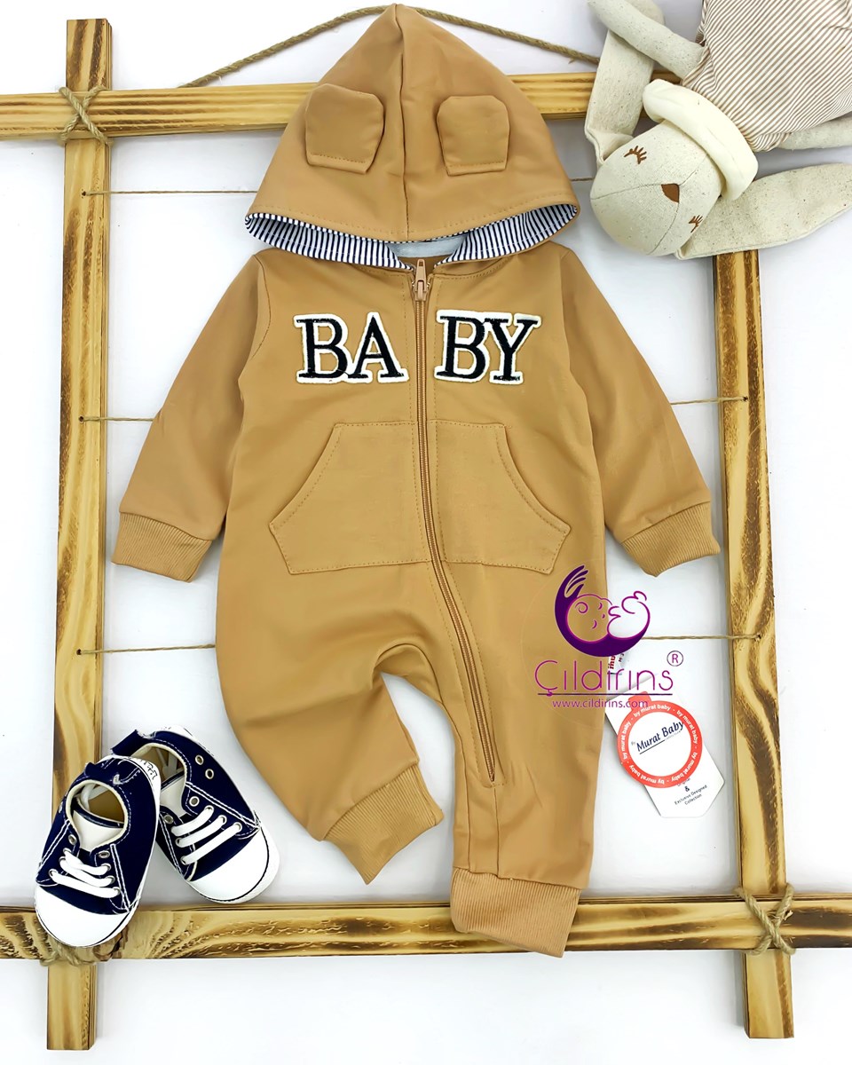 Miniapple Baby Nakışlı Kapüşonlu Fermuarlı Bebek Tulumu - LACİVERT