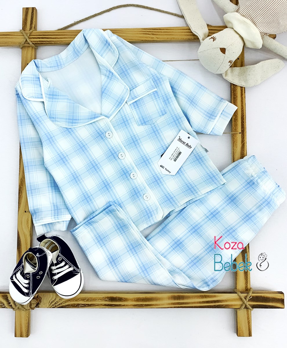 Miniapple Büyük Yaş Ekoseli Cepli Düğmeli 2’li Çocuk Pijama Takımı