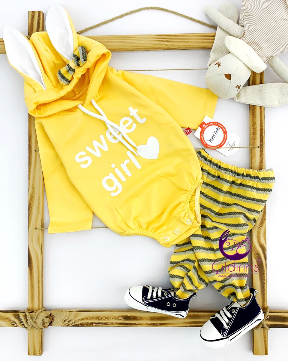 Miniapple Sweet Girl Baskılı Altı Çizgili 2’li Bebek Takımı - SOMON