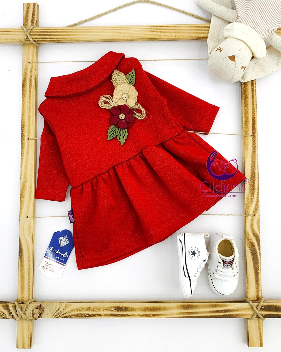 Le Jewell Kampanyalı Çiçek Aksesuarlı Bebek Elbisesi - KIRMIZI