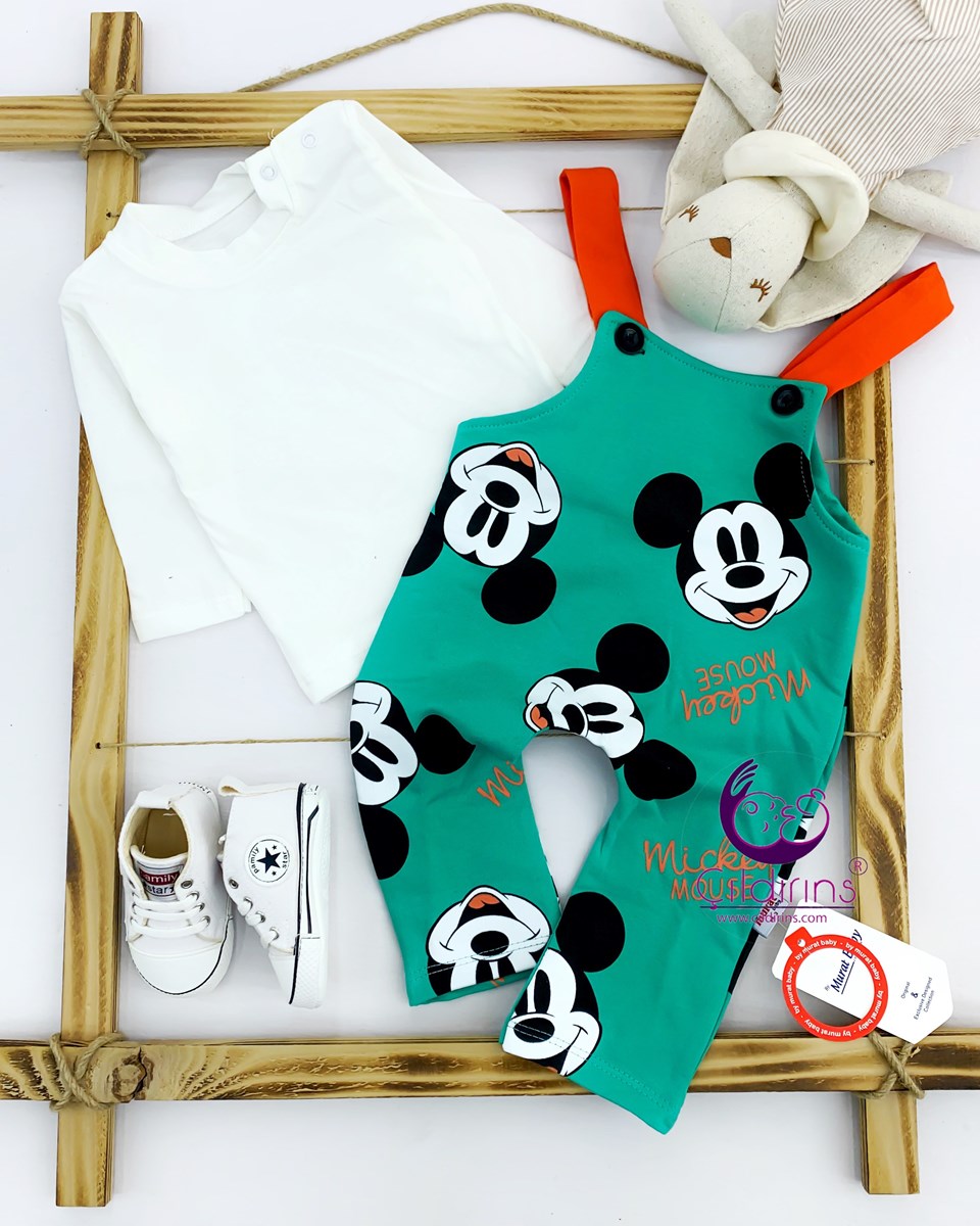 Miniapple Mickey Mouse Baskılı İçi Badili Salopet BebeK Tulumu - KIRMIZI