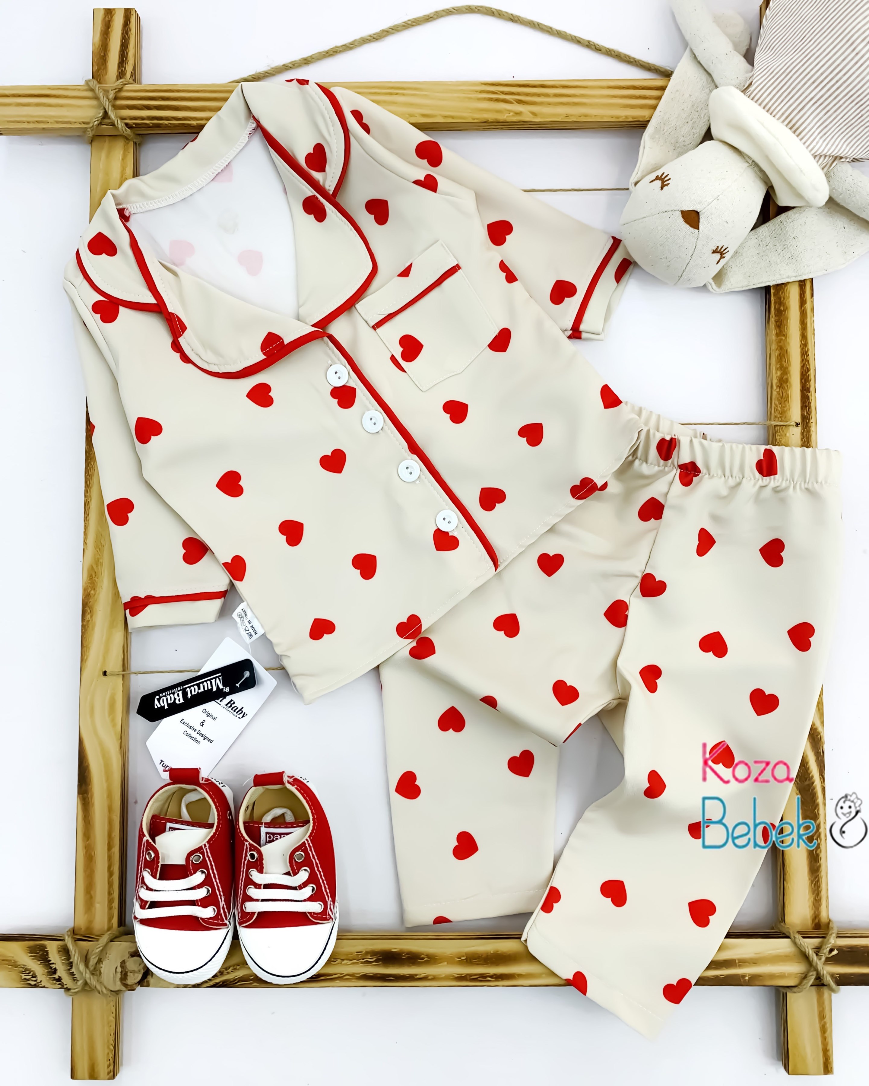Miniapple Kalp Desenli Düğmeli 2’li Çocuk Pijaması