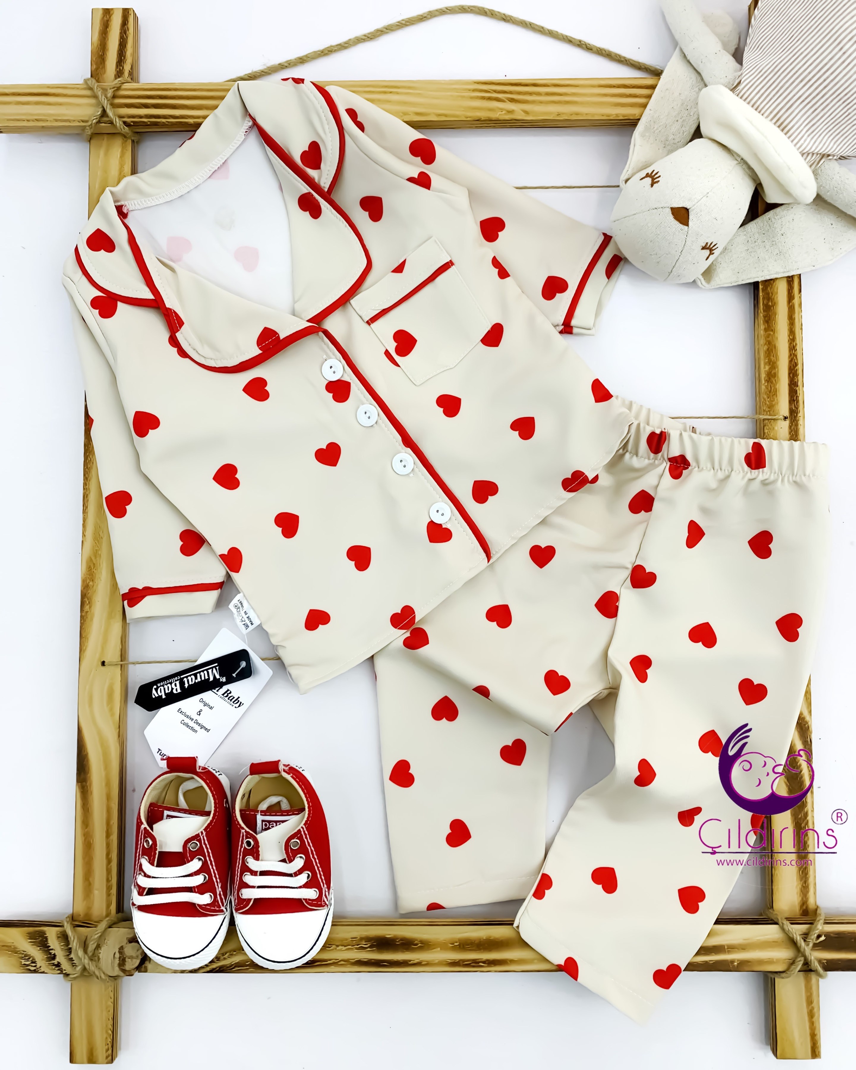 Miniapple Kalp Desenli Düğmeli 2’li Çocuk Pijaması - KIRMIZI