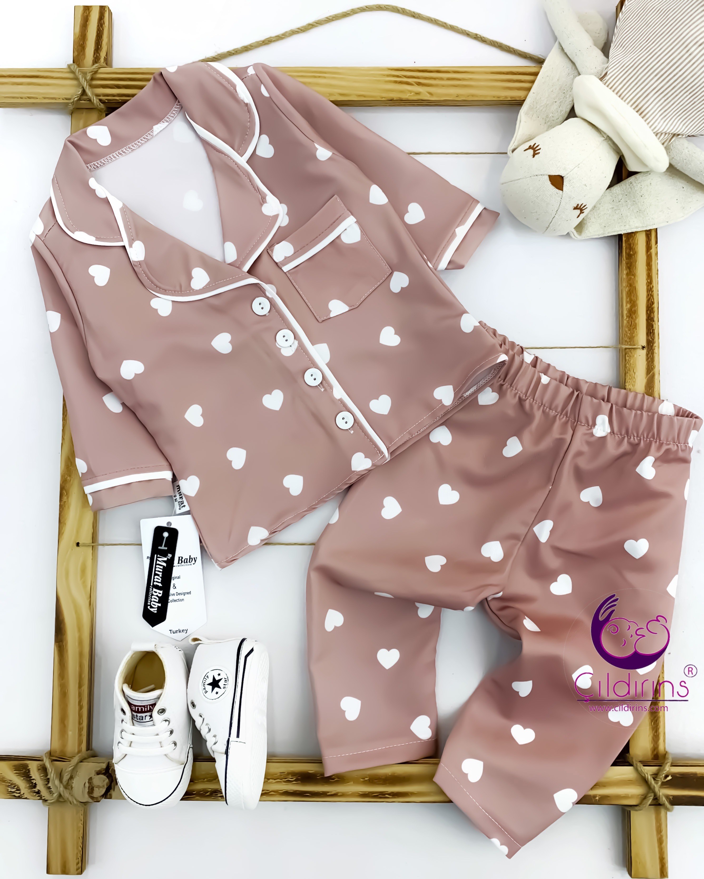 Miniapple Kalp Desenli Düğmeli 2’li Çocuk Pijaması - KIRMIZI
