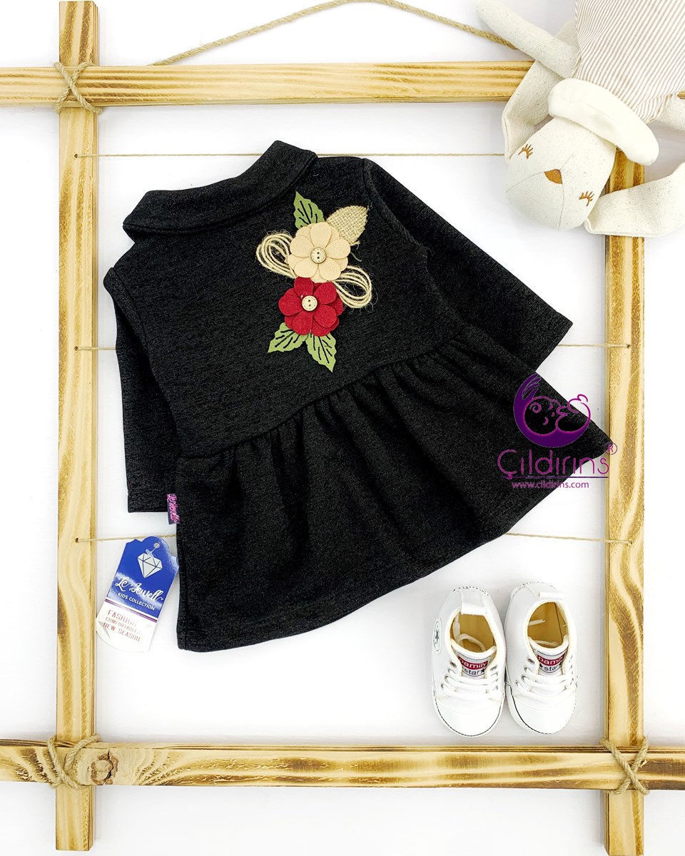 Le Jewell Kampanyalı Çiçek Aksesuarlı Bebek Elbisesi - SİYAH