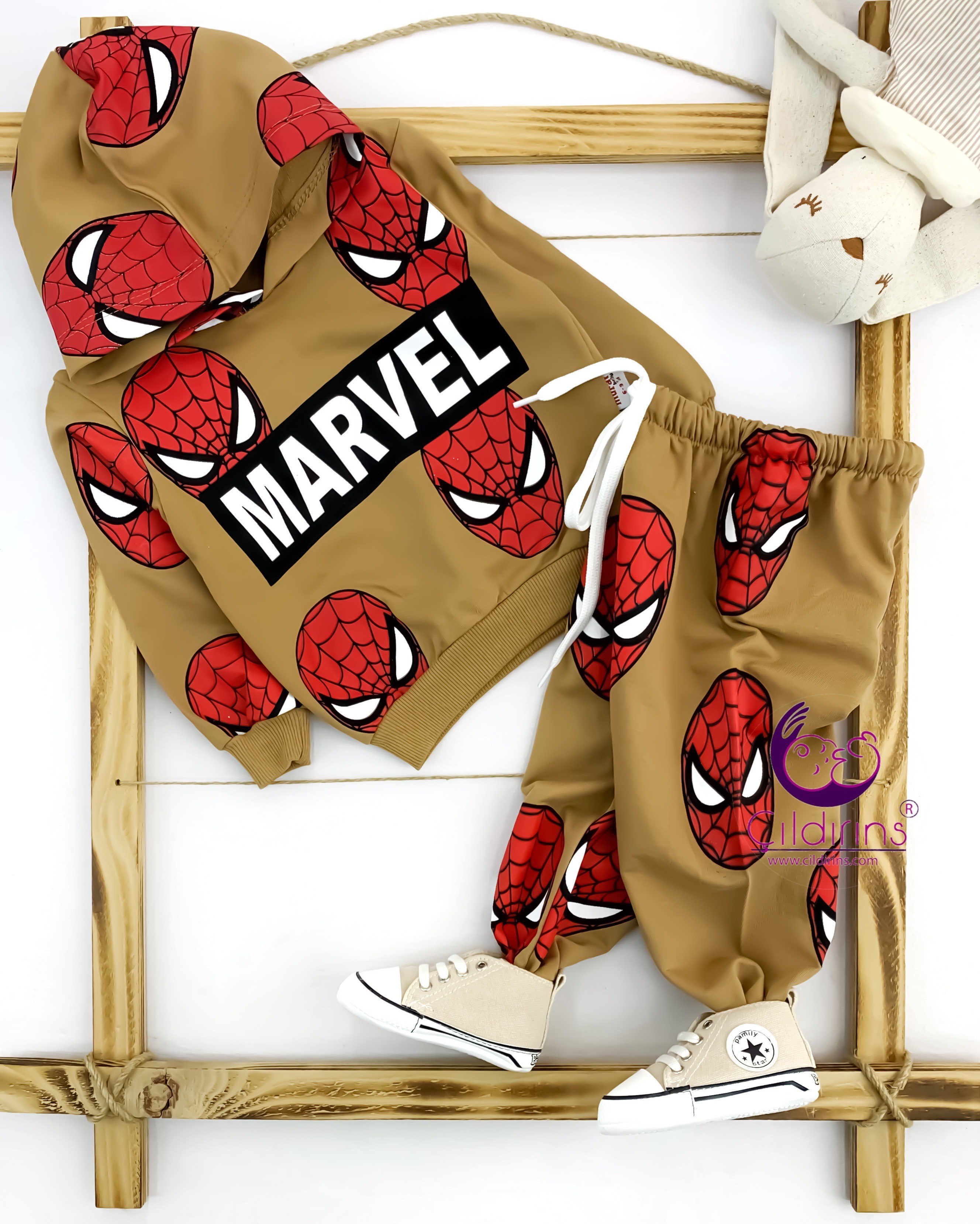 Miniapple Marvel Spiderman Baskılı 2’li Bebek Takımı - KAHVERENGİ