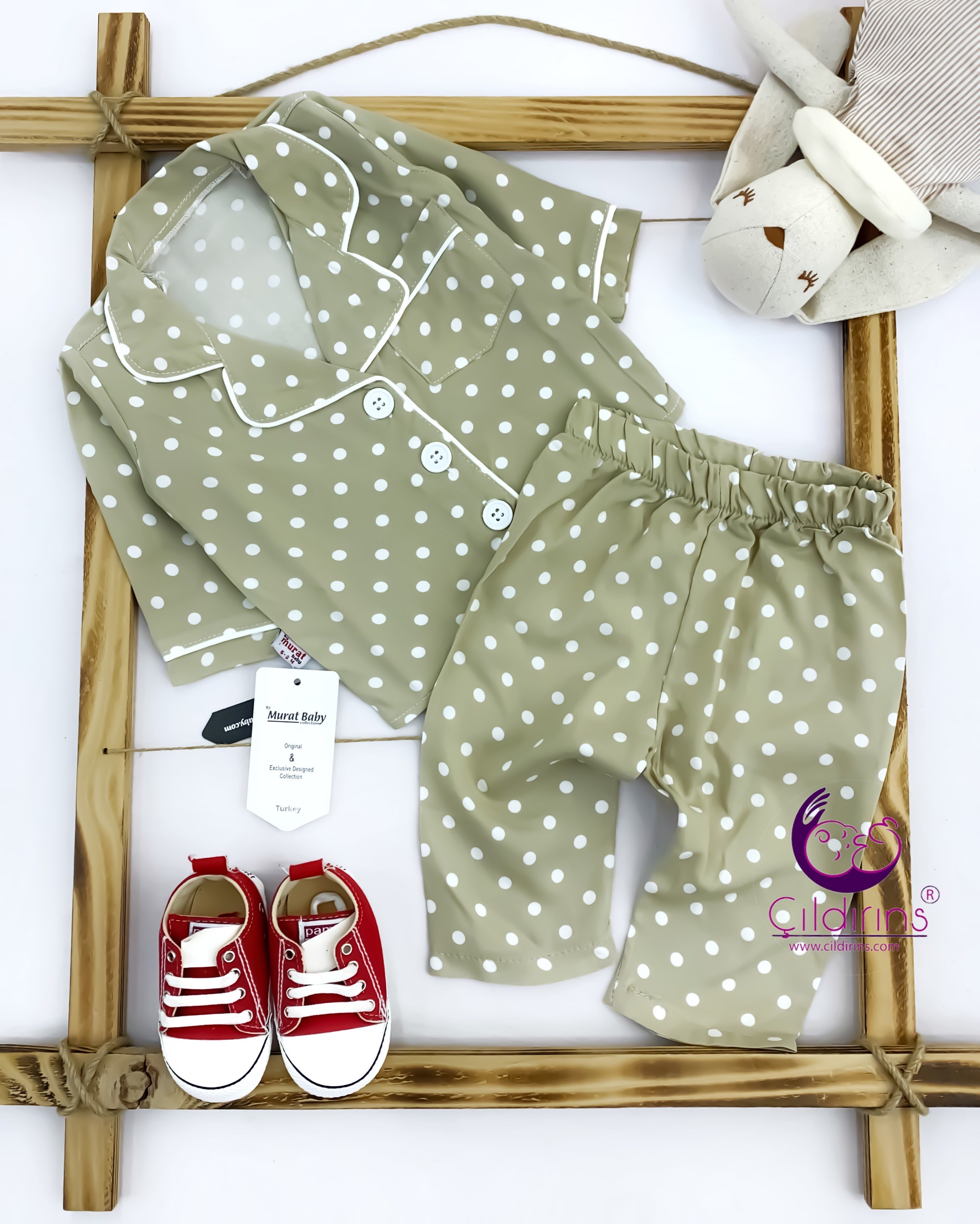 Miniapple Puantiyeli Yakalı Düğmeli 2’li Bebek Pijama TakımI - PEMBE