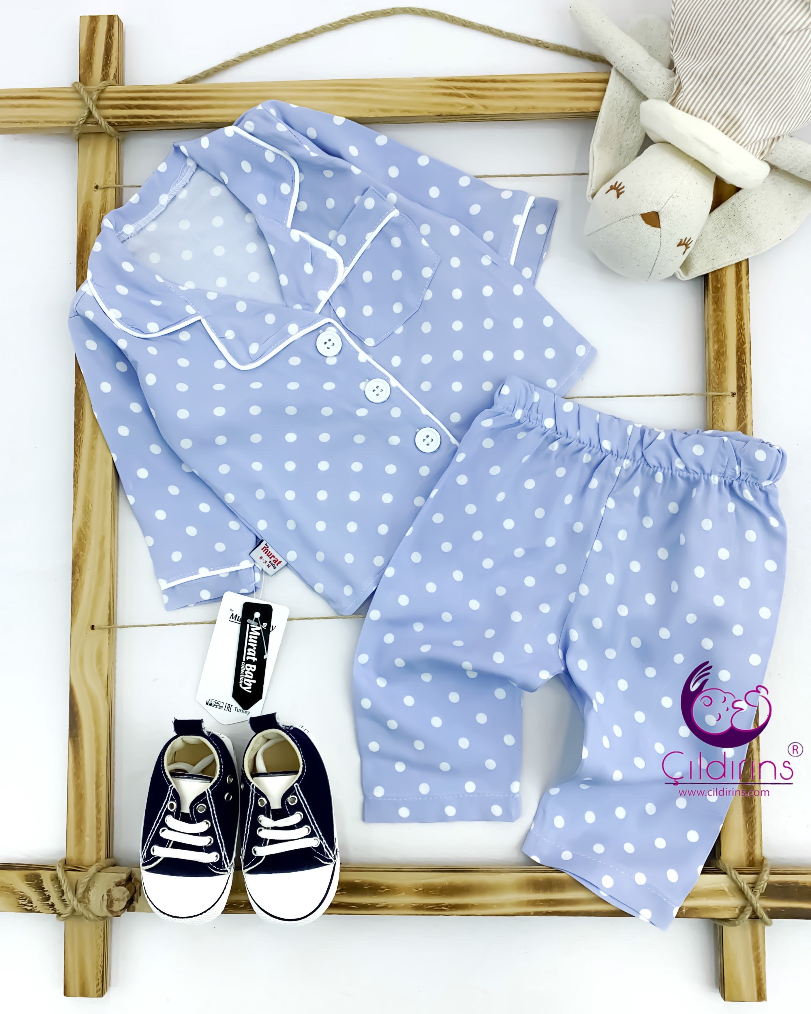 Miniapple Puantiyeli Yakalı Düğmeli 2’li Bebek Pijama TakımI - PEMBE