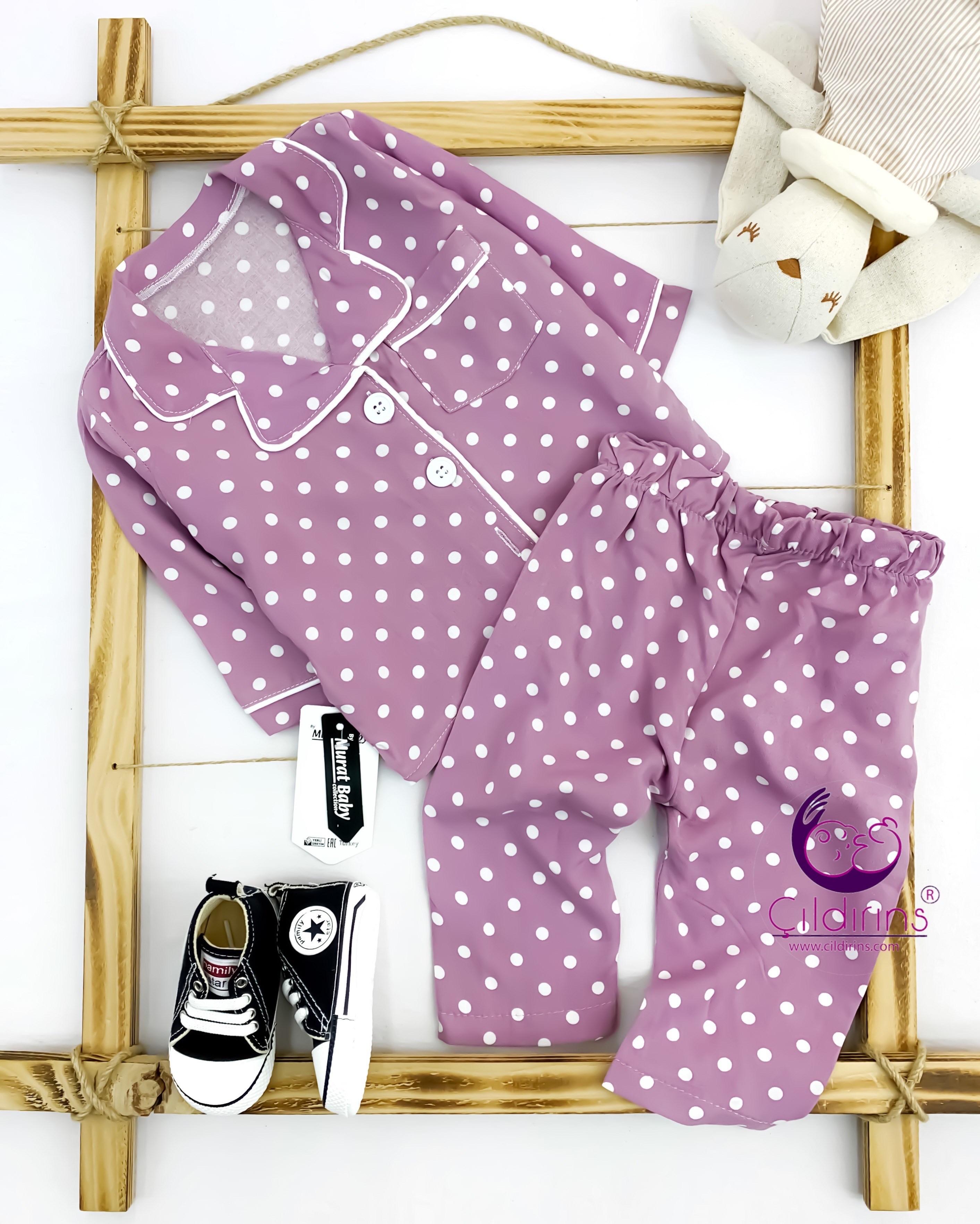 Miniapple Puantiyeli Yakalı Düğmeli 2’li Bebek Pijama TakımI - YEŞİL