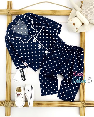 Miniapple Puantiyeli Yakalı Düğmeli 2’li Bebek Pijama TakımI
