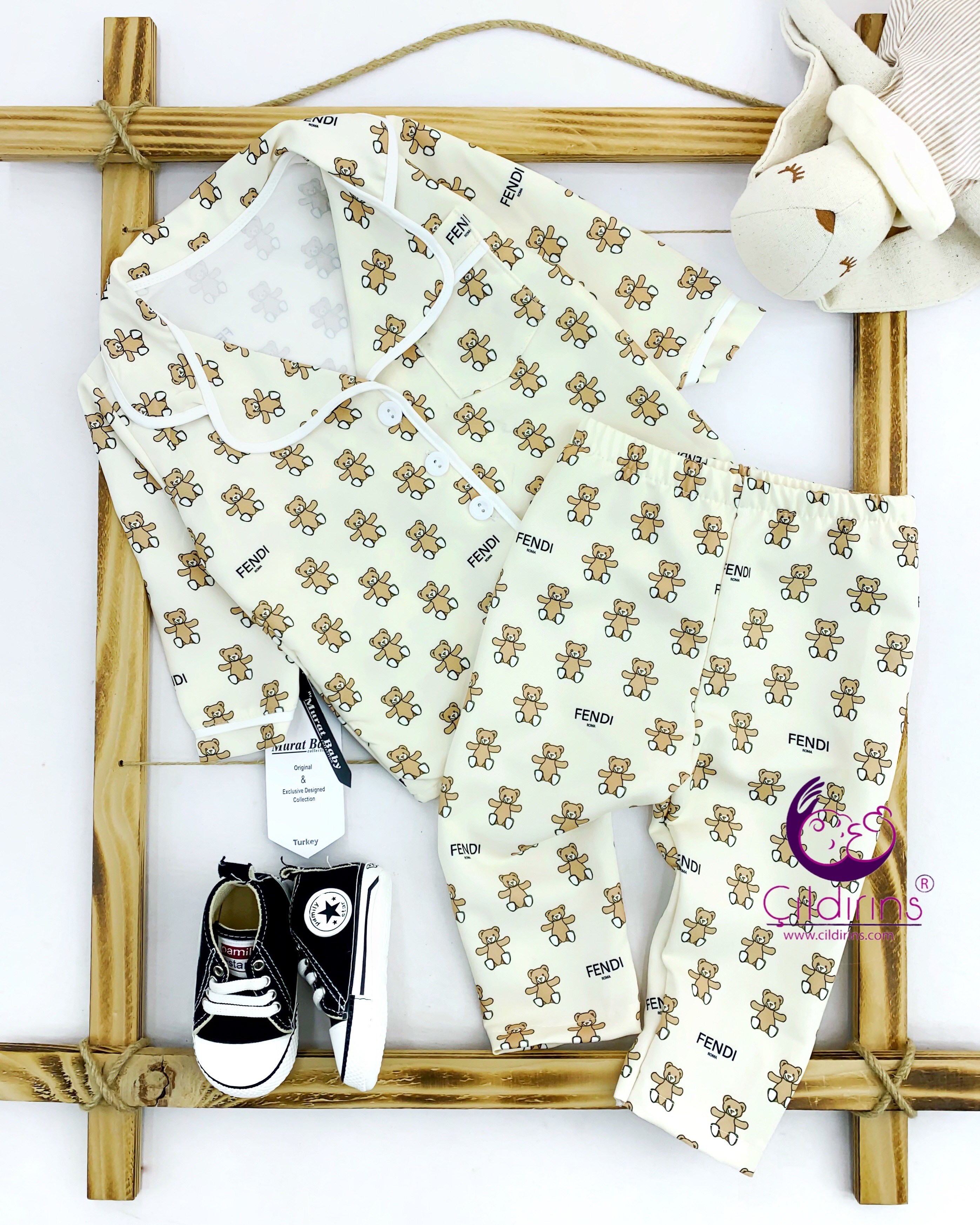 Miniapple Küçük Fendi Baskılı 2’li Bebek Pijama Takımı - MAVİ