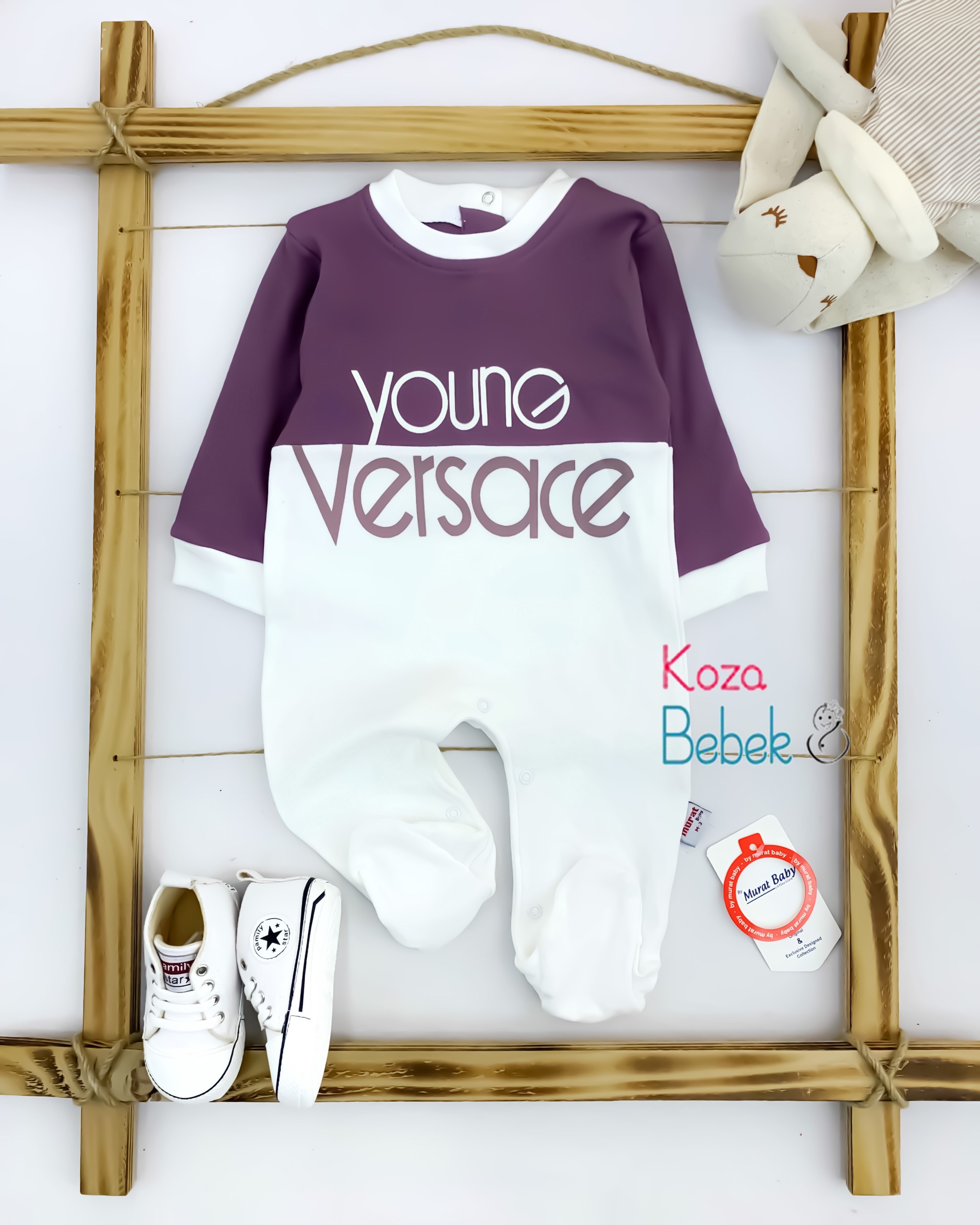 Miniapple Young Versace Baskılı Alttan Çıtçıtlı Bebek Tulumu