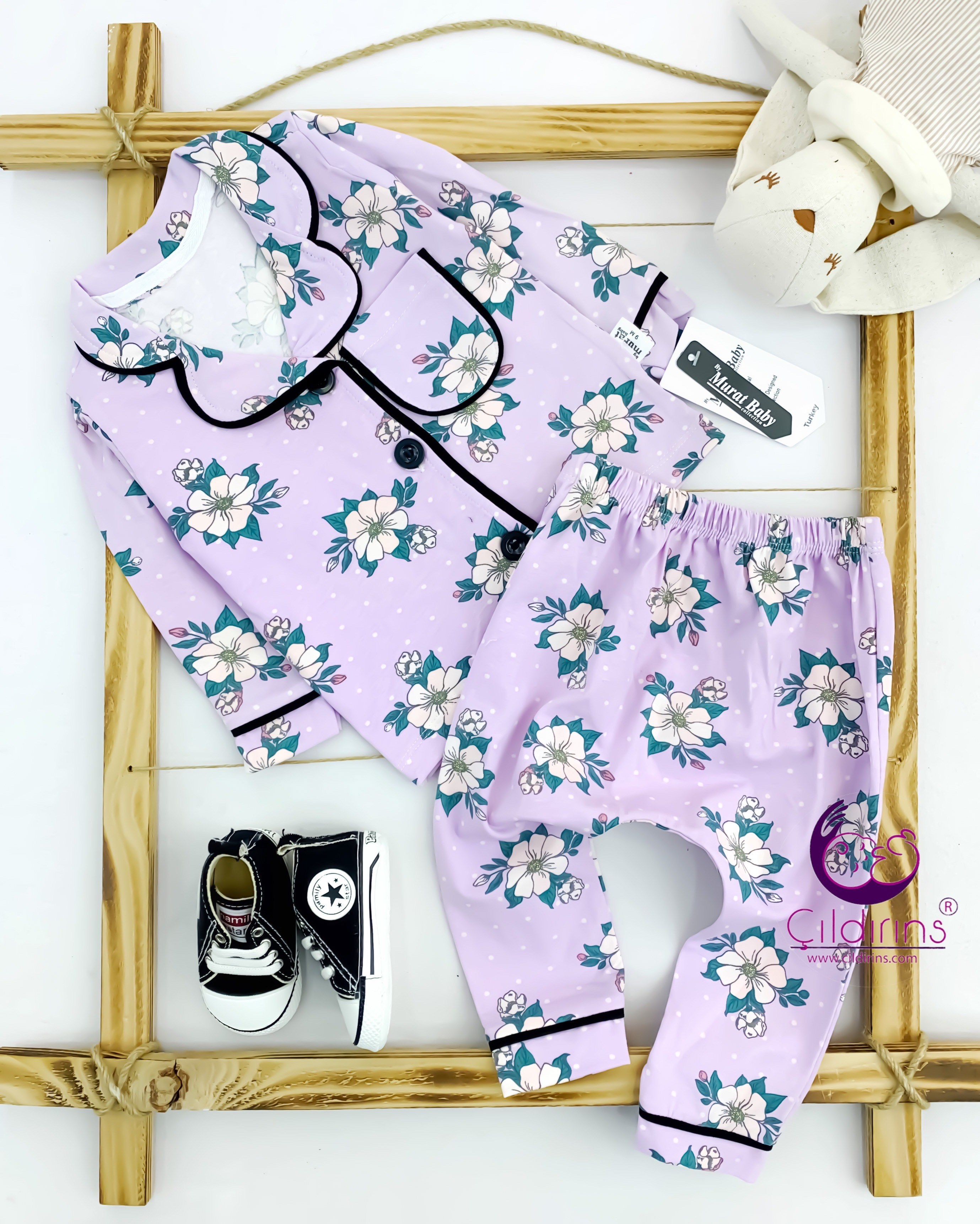 Miniapple Orkide Baskılı 2’li Bebek Pijama Takımı - GÜL KURUSU