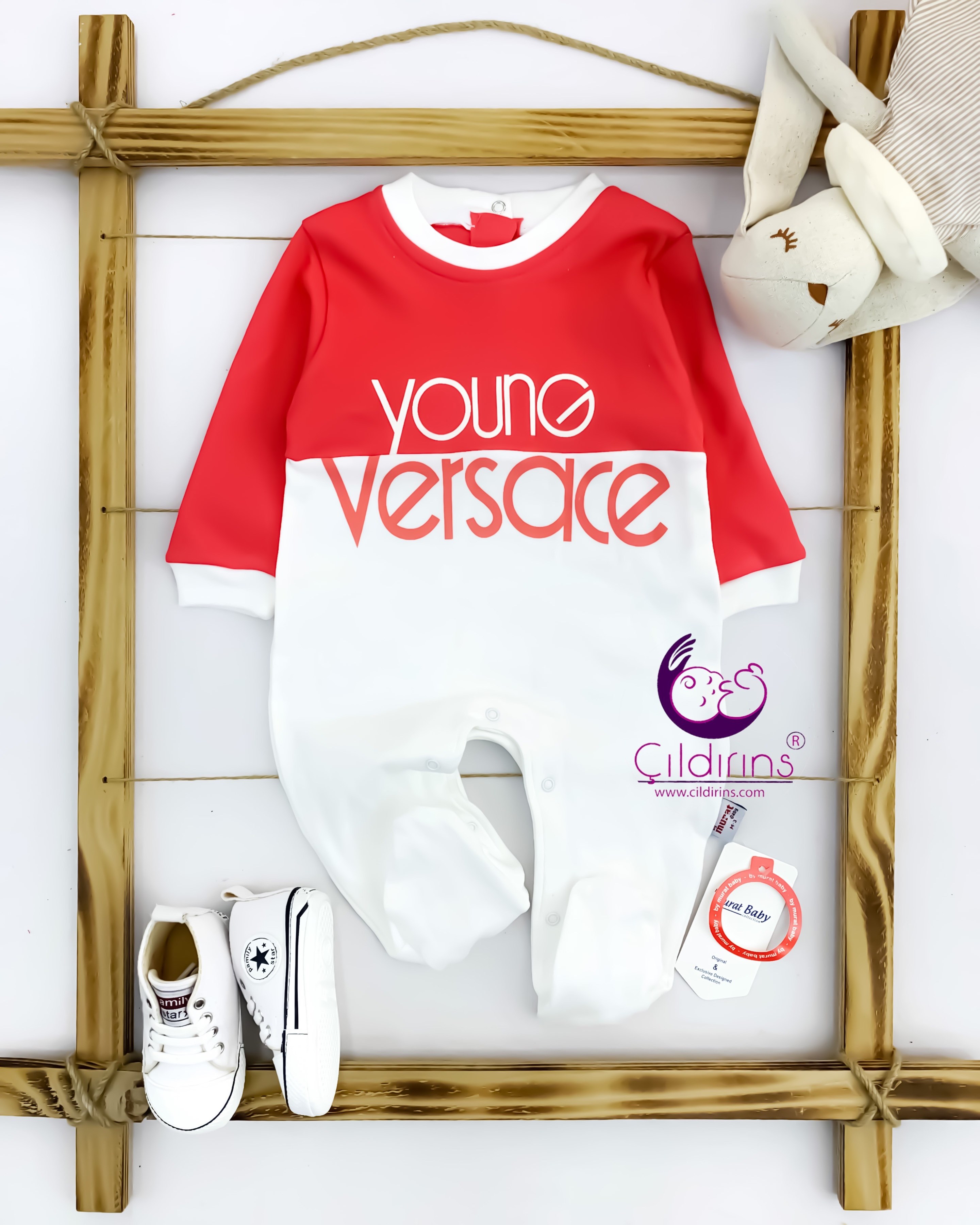 Miniapple Young Versace Baskılı Alttan Çıtçıtlı Bebek Tulumu - SARI
