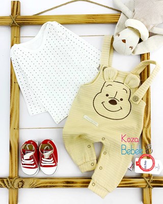 Miniapple Badisi Puanlı Winnie The Pooh Nakışlı Salopet Bebek Tulumu