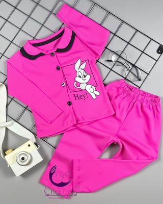 Lollo Kids Lola Bunny Baskılı Cepli Düğmeli 2’li Bebek Pijama Takımı - FUŞYA
