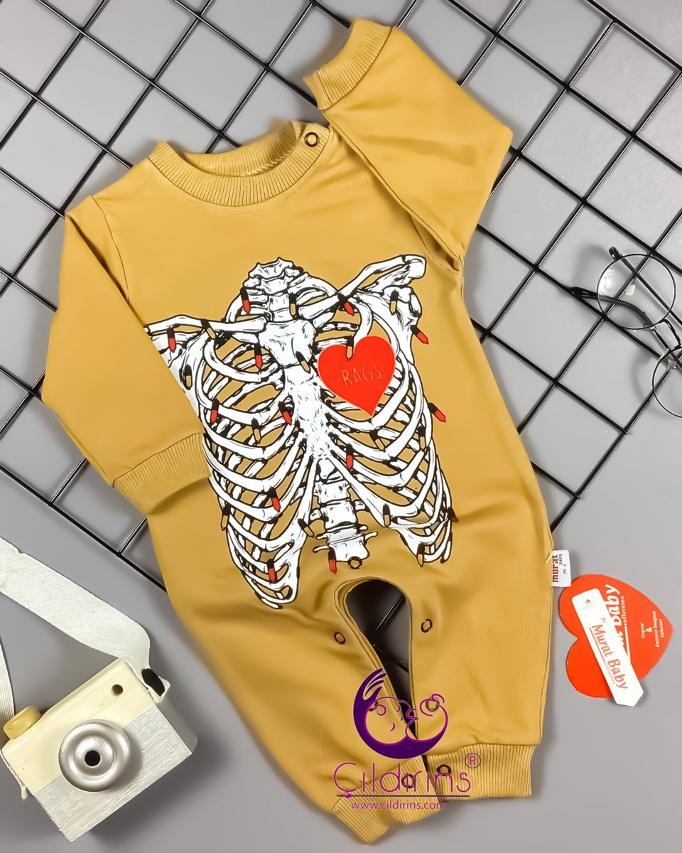 Miniapple Kalp ve İskelet Baskılı Omuzdan Çıtçıtlı 2’li Bebek Takımı - LACİVERT