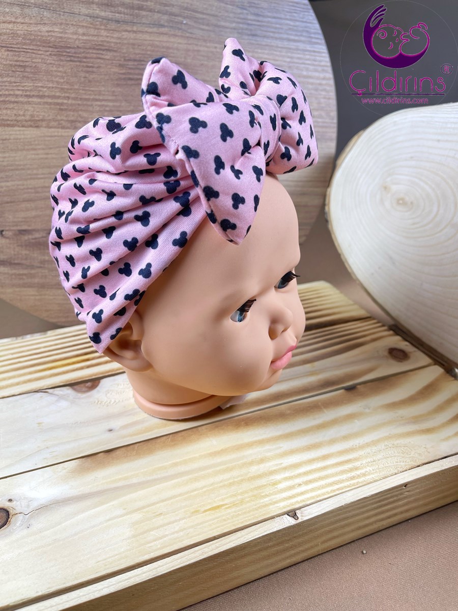 New World Küçük Minnie Desenli Fiyonklu Bebek Bonesi - Pembe - PEMBE