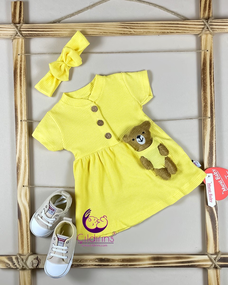 Miniapple Yazlık Pitikareli Cebi Oyuncaklı Bandanalı Bebek Elbisesi - HAKİ