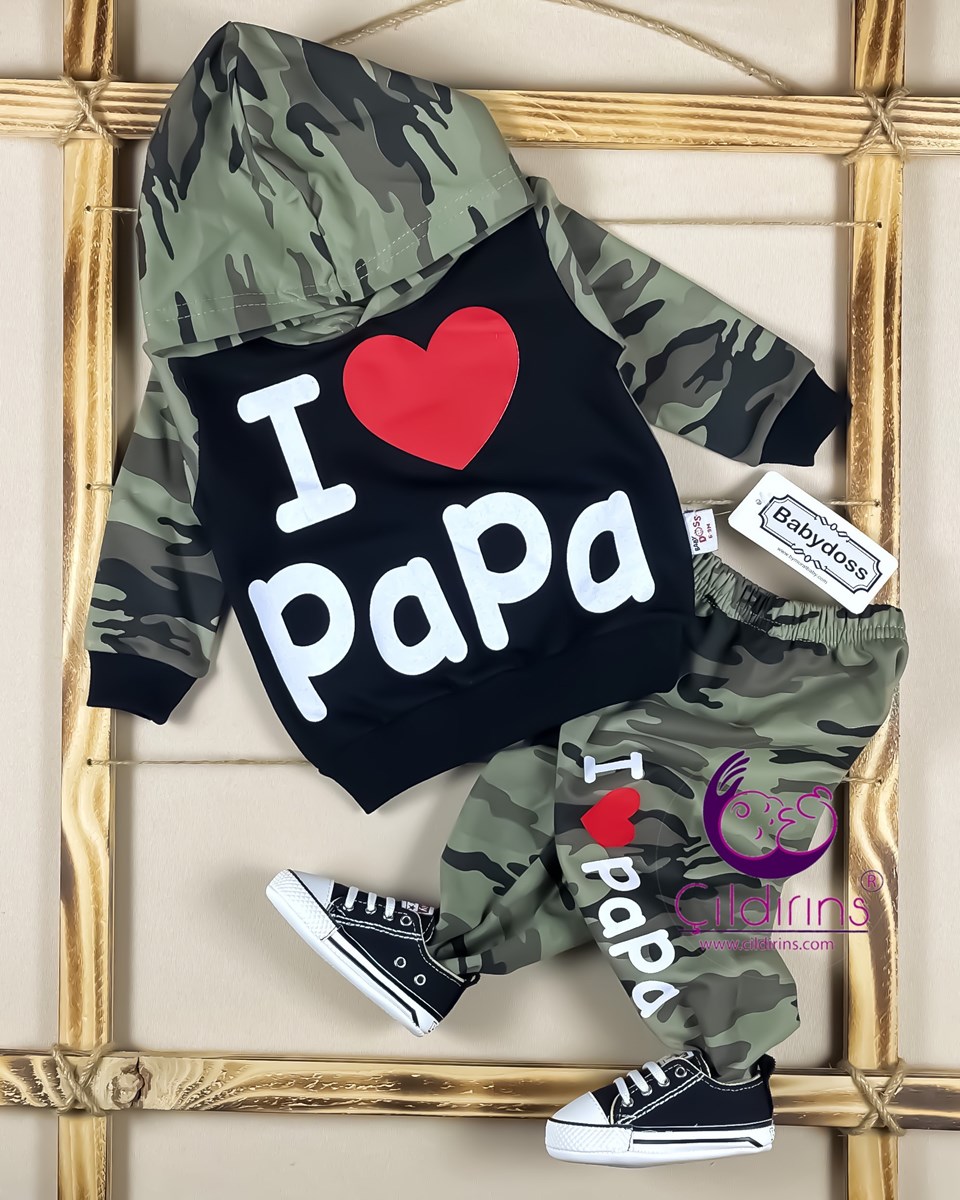 Miniapple I Love Papa & Mama Baskılı Kapüşonlu 2’li Takım - PAPA
