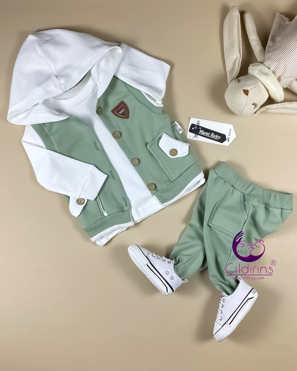 Miniapple Sahte Yelekli Fashion Armalı Kapüşonlu 2’li Bebek Takımı  - TURUNCU