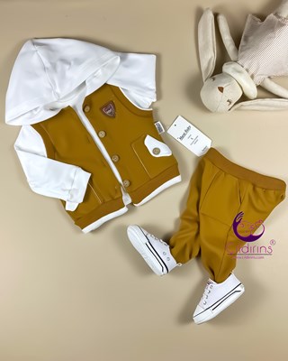 Miniapple Sahte Yelekli Fashion Armalı Kapüşonlu 2’li Bebek Takımı  - HARDAL