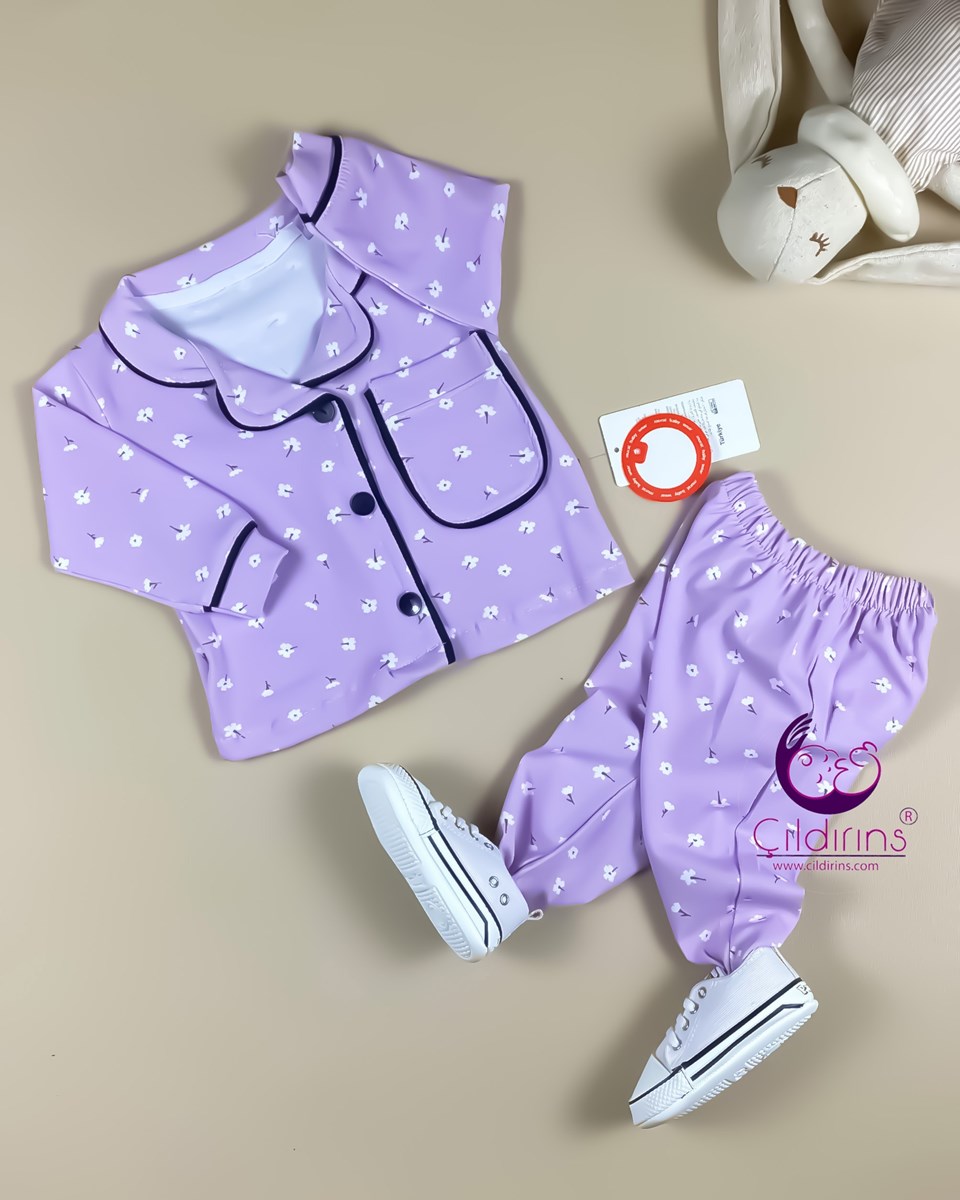 Miniapple Küçük Orkide Desenli Cepli 2’li Bebek Pijama Takımı - LİLA