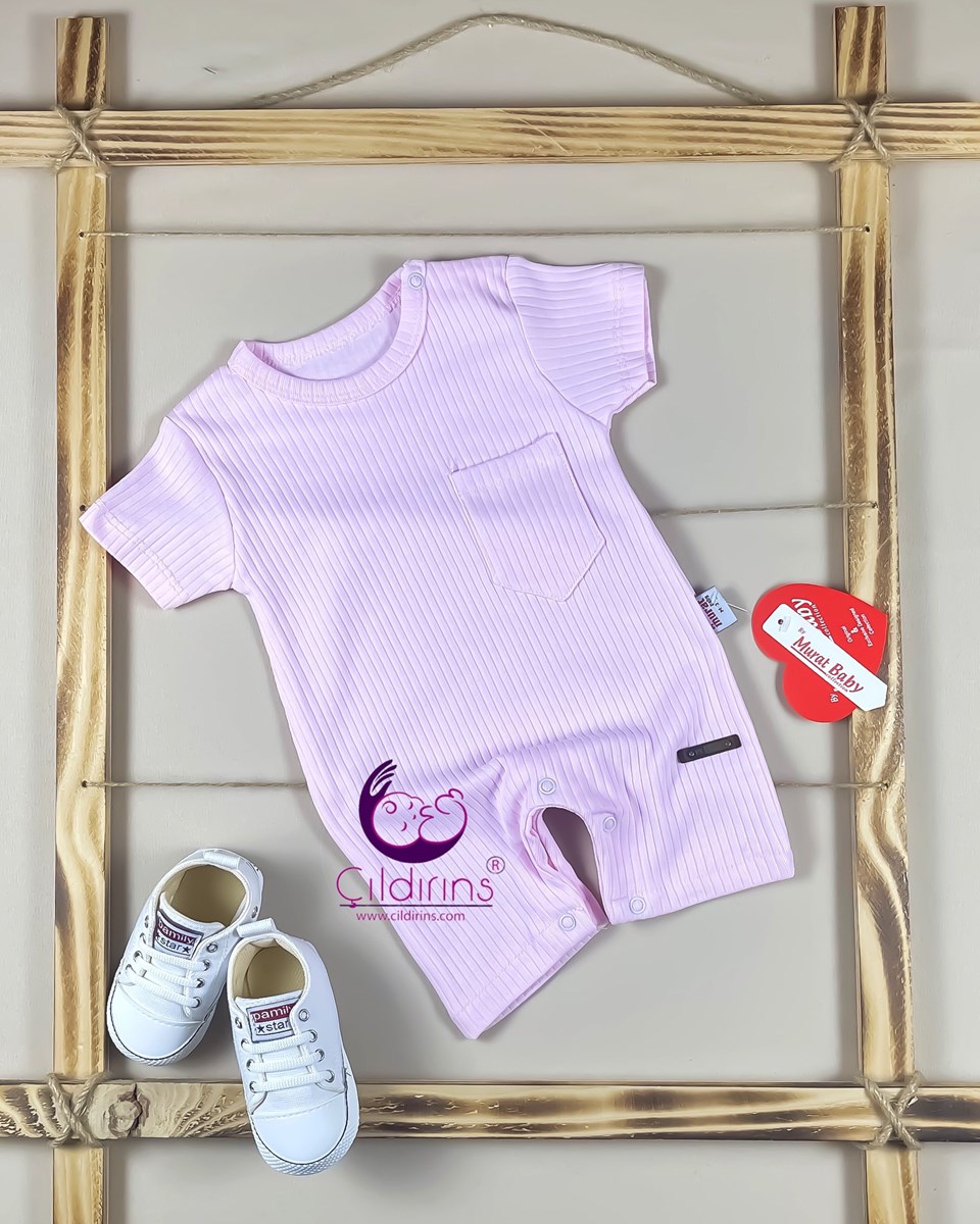 Miniapple Yazlık Fitilli Kumaş Cepli Omuzdan ve Alttan Çıtçıtlı Bebek Tulumu - LİLA