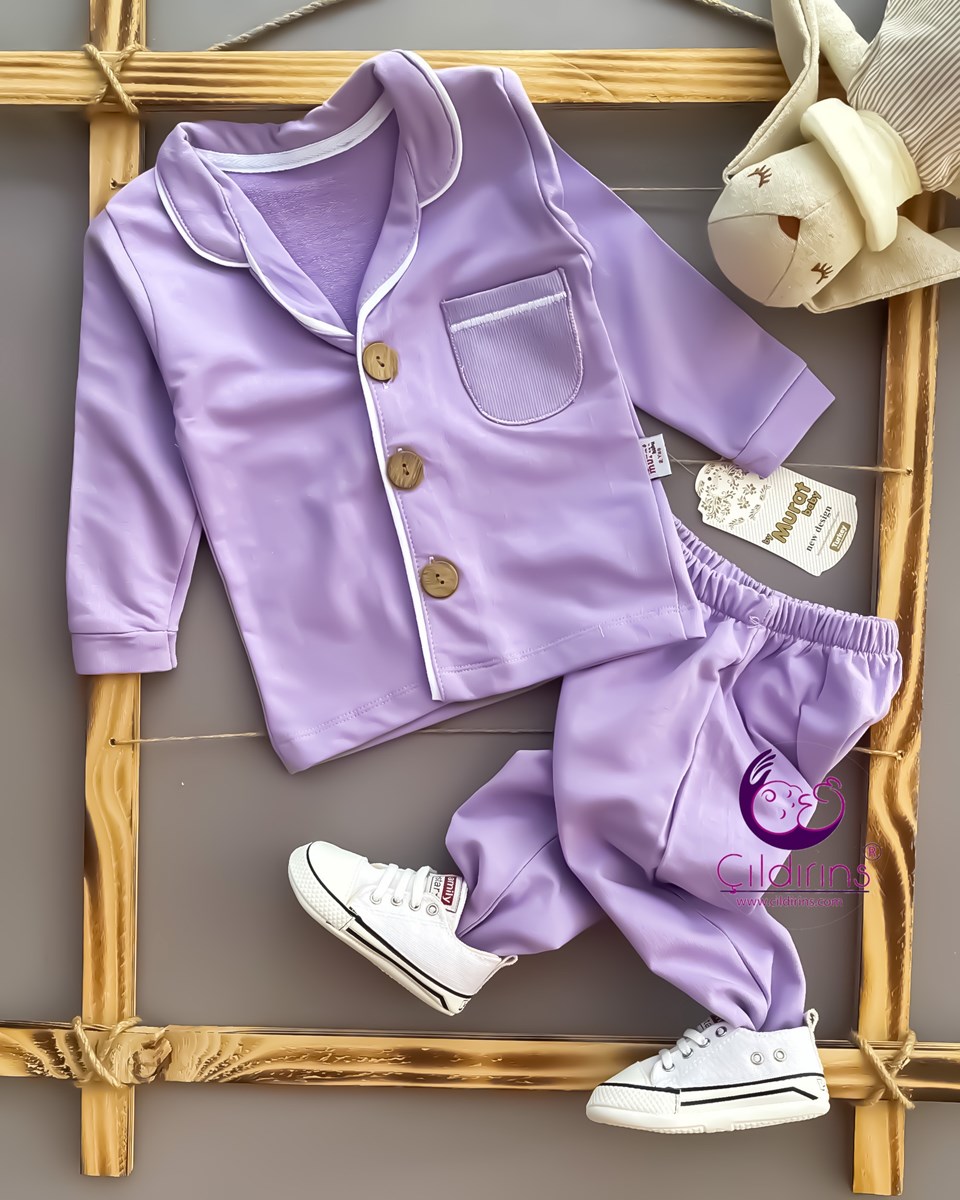 Miniapple Düğmeli Cepli 2’li Bebek Pijama Takımı - MAVİ