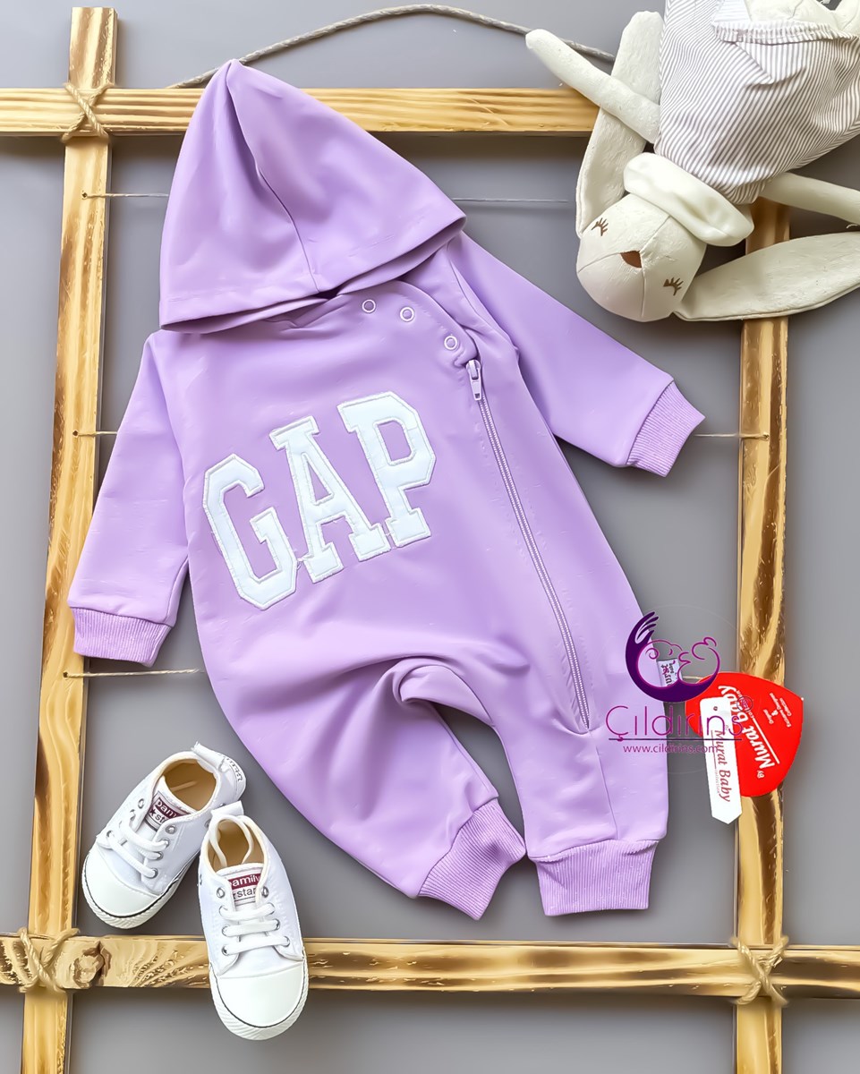 Miniapple Gap Nakışlı Kapüşonlu Fermuarlı Bebek Tulumu - YEŞİL