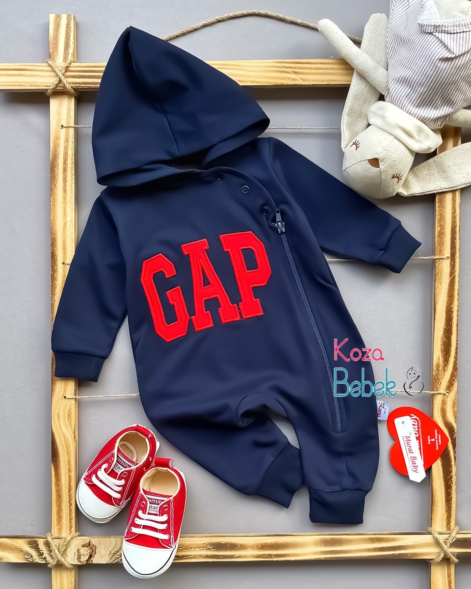 Miniapple Gap Nakışlı Kapüşonlu Fermuarlı Bebek Tulumu