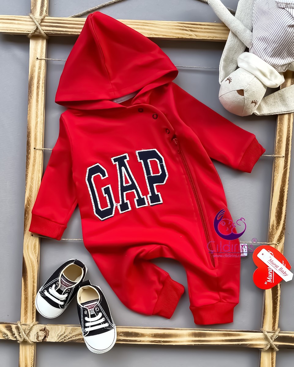 Miniapple Gap Nakışlı Kapüşonlu Fermuarlı Bebek Tulumu - LİLA