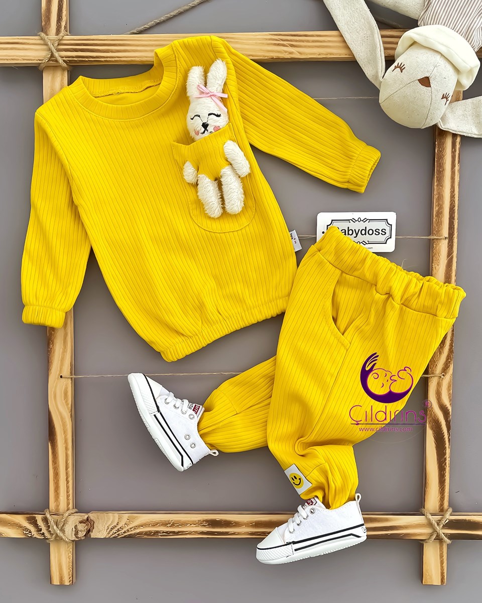 Miniapple Cebi Tavşan Oyuncaklı Fitilli Kumaş 2’li Bebek Takımı - PEMBE