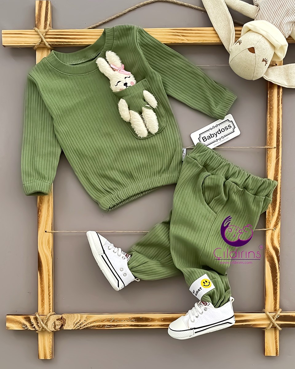 Miniapple Cebi Tavşan Oyuncaklı Fitilli Kumaş 2’li Bebek Takımı - HARDAL