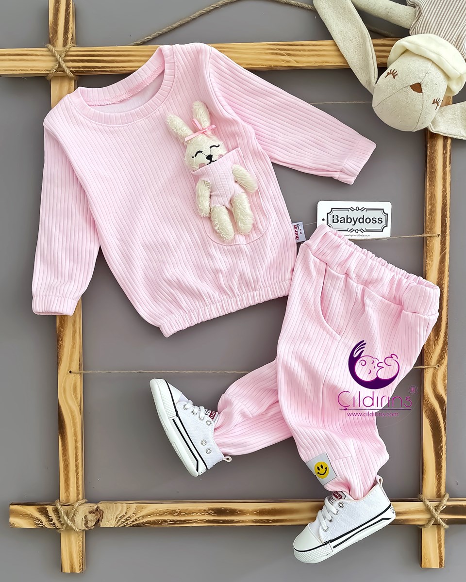 Miniapple Cebi Tavşan Oyuncaklı Fitilli Kumaş 2’li Bebek Takımı - KREM