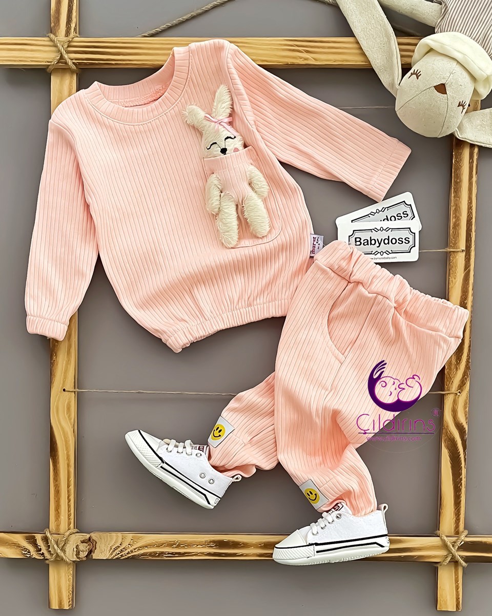 Miniapple Cebi Tavşan Oyuncaklı Fitilli Kumaş 2’li Bebek Takımı - HAKİ