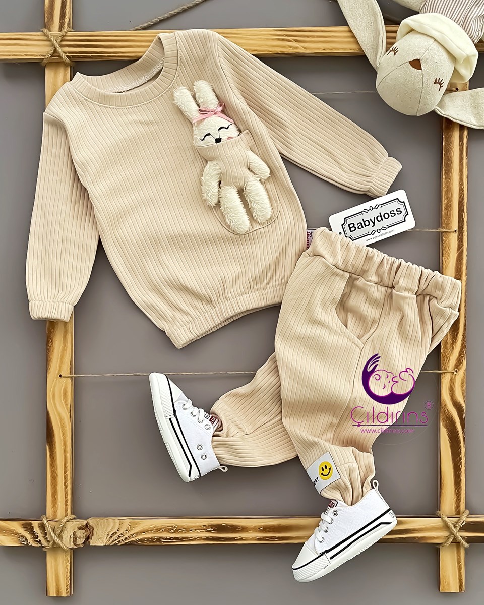 Miniapple Cebi Tavşan Oyuncaklı Fitilli Kumaş 2’li Bebek Takımı - PEMBE
