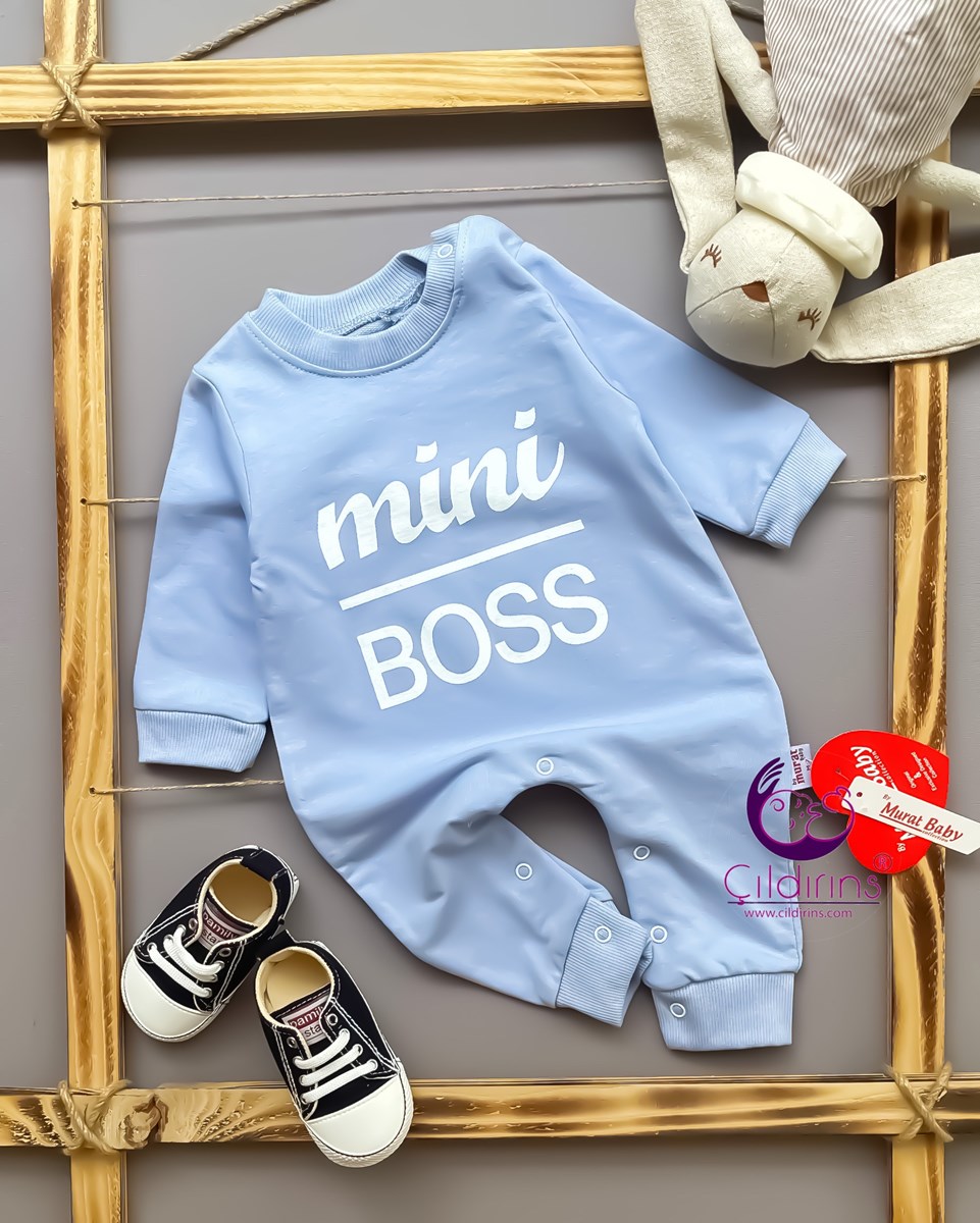 Miniapple Miniboss Baskılı Alttan ve Omuzdan Çıtçıtlı Bebek Tulumu - LACİVERT