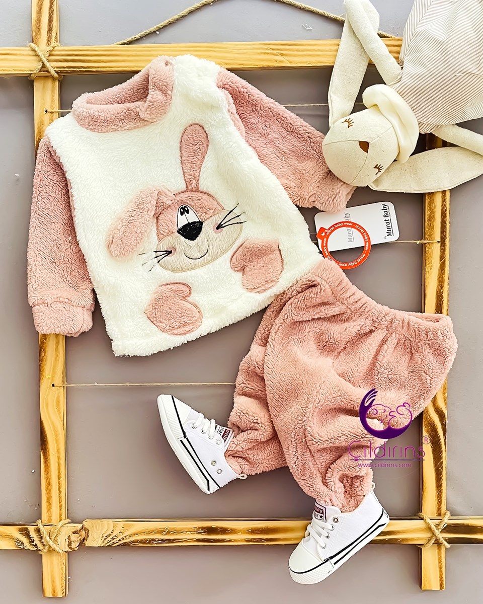 Miniapple Welsoft Peluşlu Tavşan Nakışlı 2’li Bebek Takımı - PEMBE