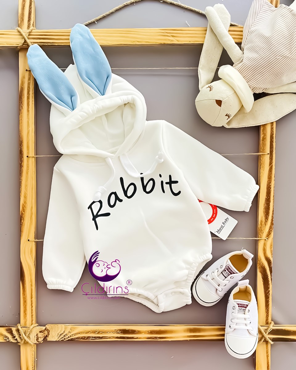 Miniapple 3 İplik Rabbit Baskılı Kulaklı Kapüşonlu Bebek Sweat - PEMBE