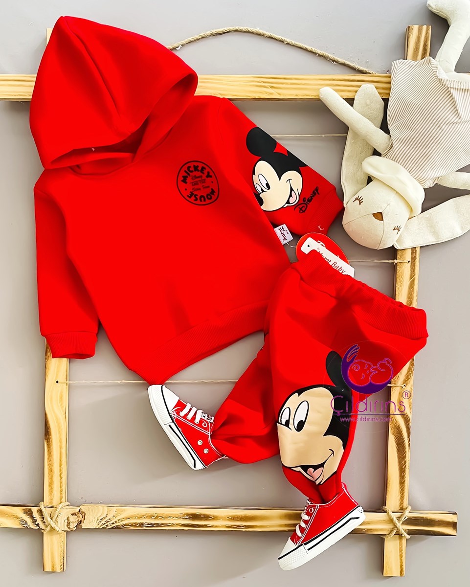 Miniapple Disney Mickey Mouse Baskılı 2’li Bebek Takımı - GRİ