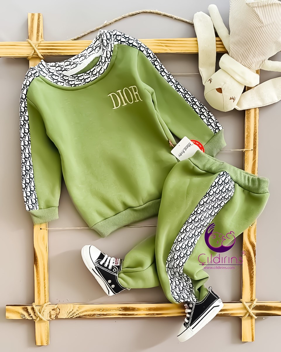 Miniapple 3 İplik Dior Nakışlı 2’li Bebek Takımı - HAKİ