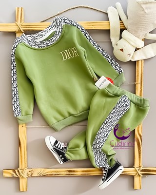 Miniapple 3 İplik Dior Nakışlı 2’li Bebek Takımı - HARDAL