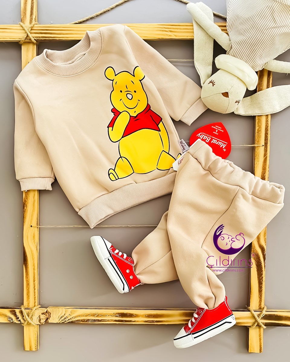 Miniapple 3 İplik Mutlu Winnie The Pooh Baskılı 2’li Bebek Takımı - KREM