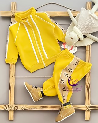 Miniapple 3 İplik Çift Şeritli Kolları ve Pantolonu Gucci Desenli 2’li Bebek Takımı - YEŞİL