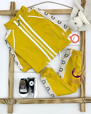 Miniapple Çift Şeritli Kolları ve Pantolonu Gucci Desenli 2’li Çocuk Takımı - İNDİGO