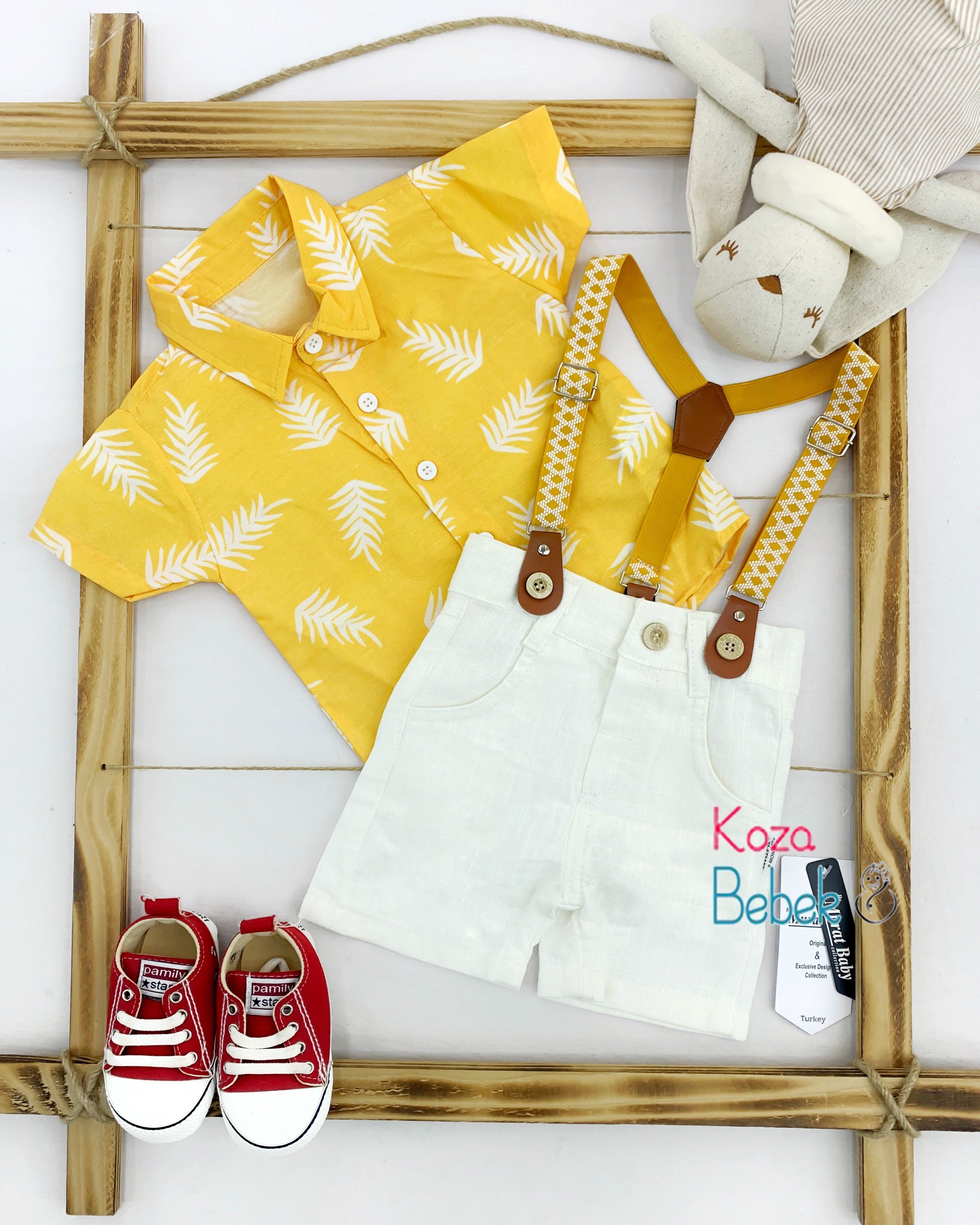Miniapple Yazlık Gömlekli Palmiye Baskılı Askılı 2’li Bebek Takımı